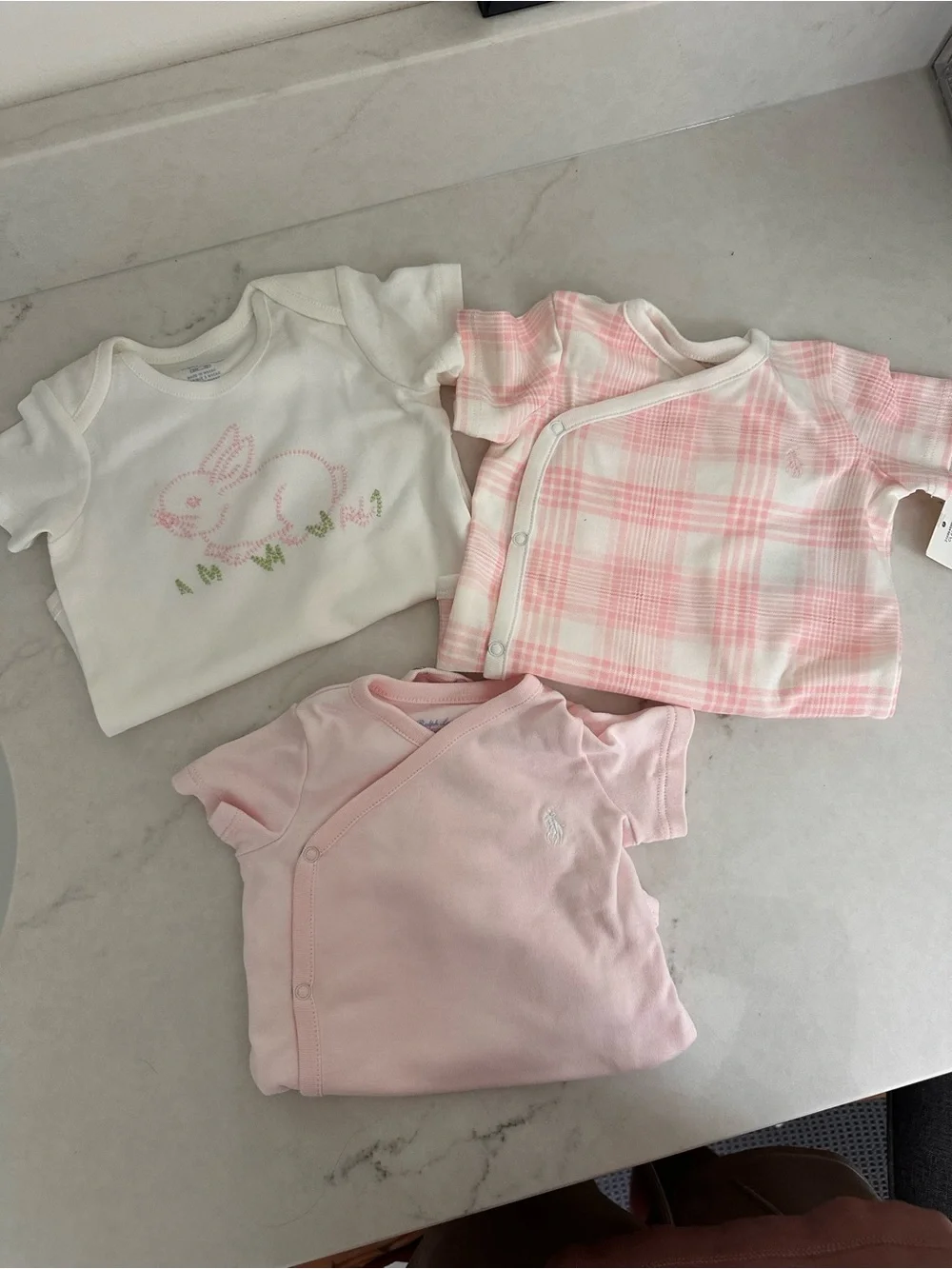 Ralph Lauren Pink & White Baby Pajama Tops - 3-Pack